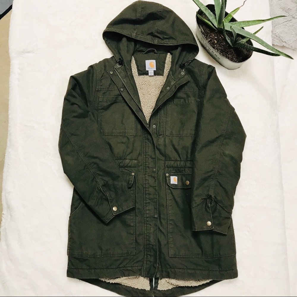 🍒c a r h a r t t * sherpa lined utility jacket, green, medium
